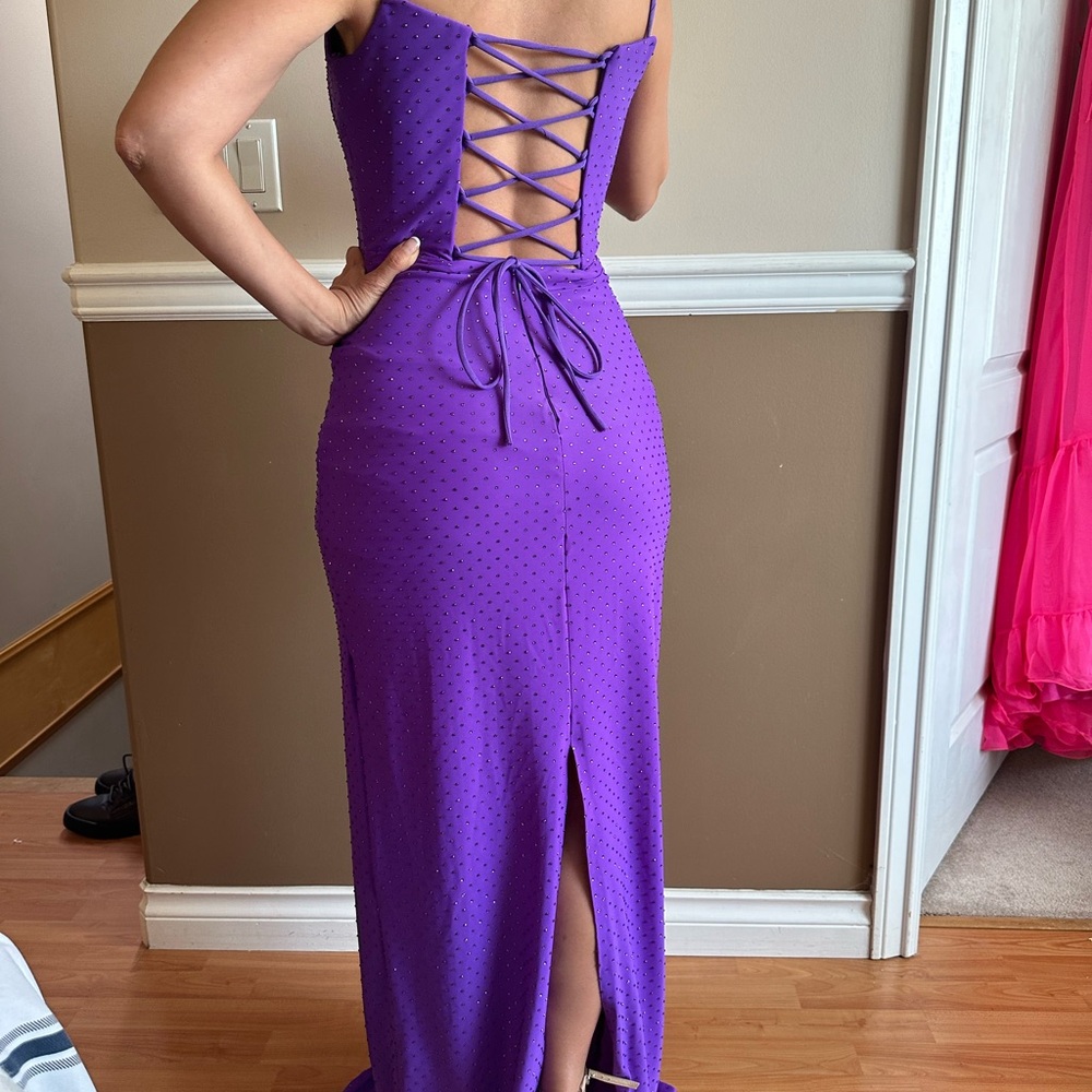 PROM DRESS Elegant Strapless Evening Gown back straps & rhinestones all over